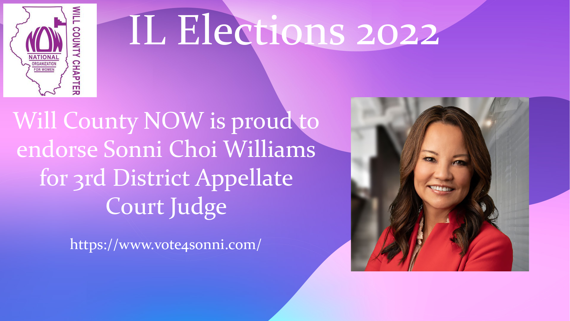 Will County NOW Endorses Sonni Choi Williams for 3rd District Appellate Court Judge