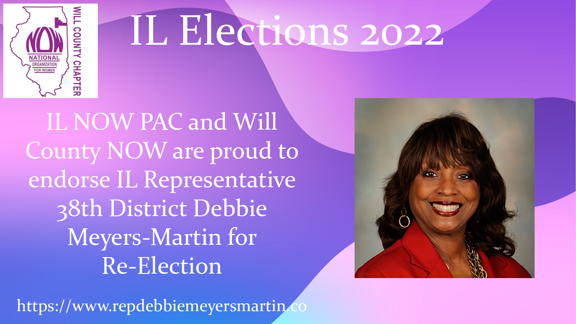 Will County NOW Endorses IL Representative 38th District Debbie Meyers-Martin for Re-Election.