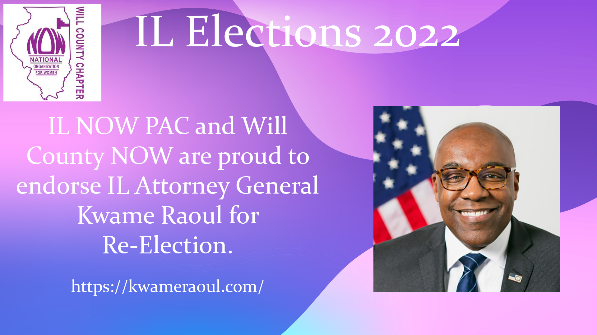 Will County NOW Endorses IL Attorney General Kwame Raoul for Re-Election