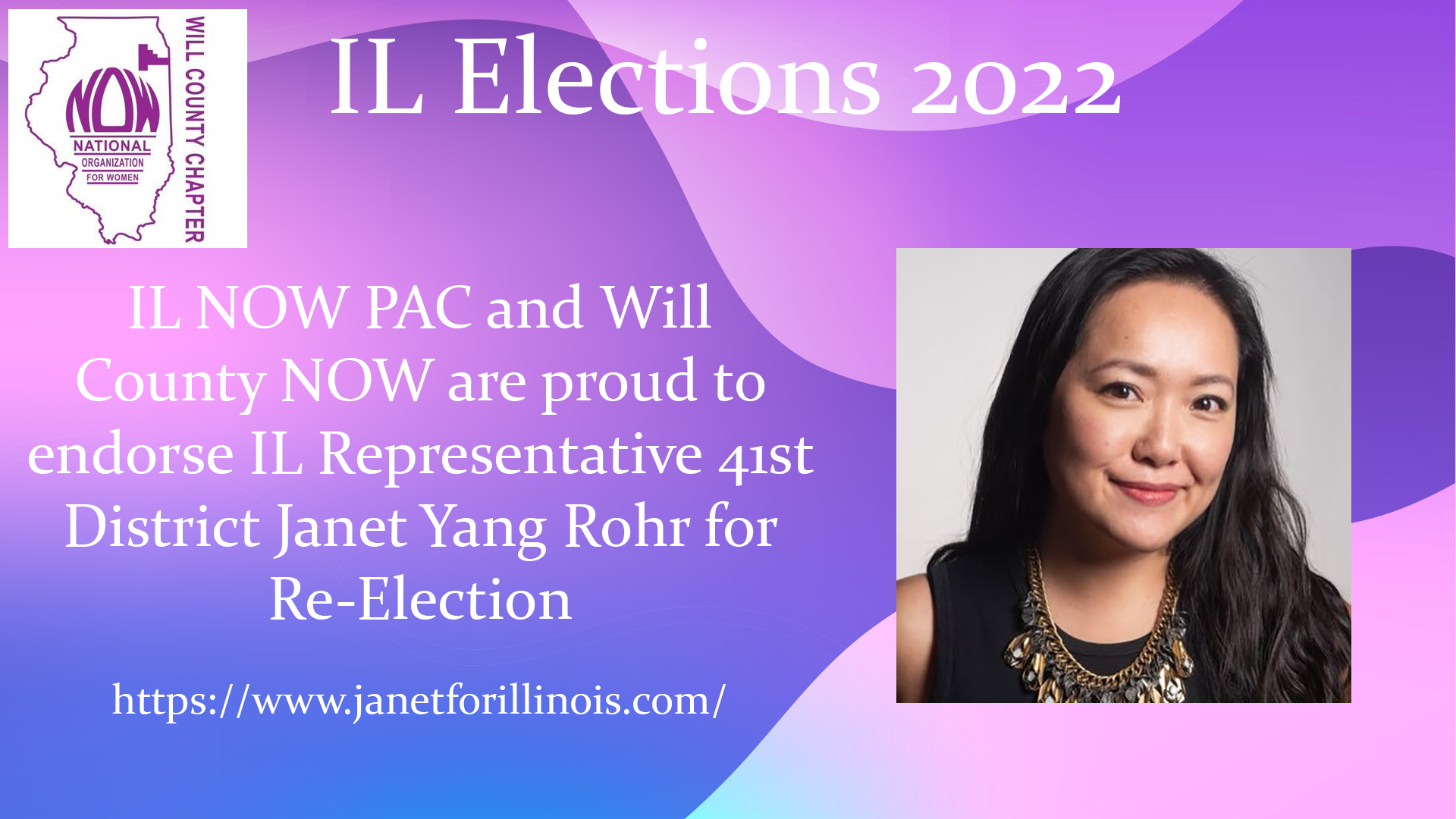 Will County NOW Endorses IL Representative 41st District Janet Yang Rohr for Re-Election
